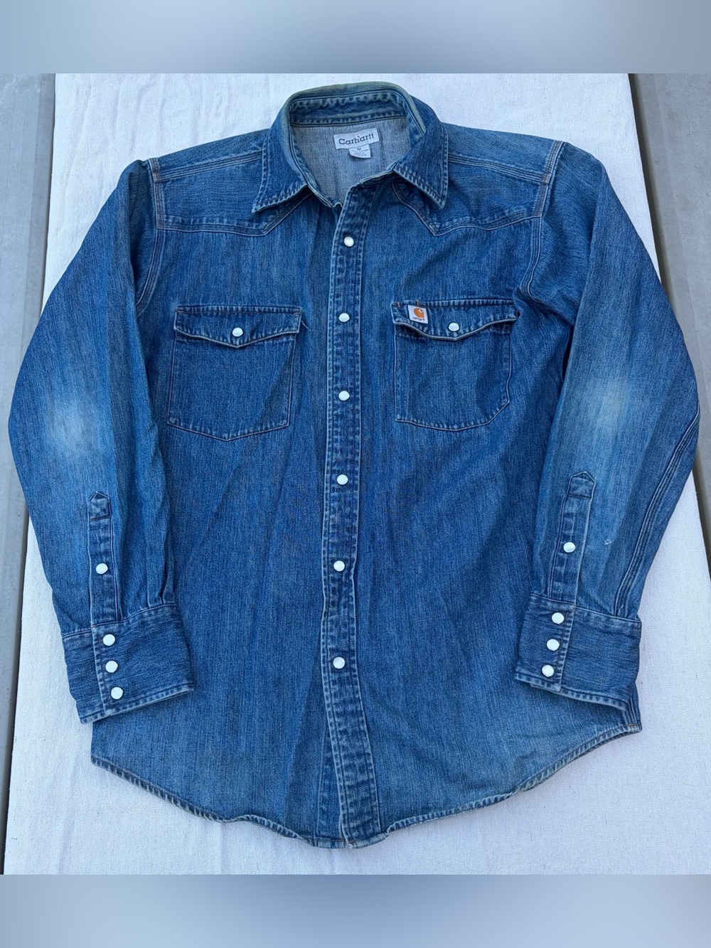 Carhartt Denim Western Pearl Snap Button Down Shirt, Western Streetwear Workwear